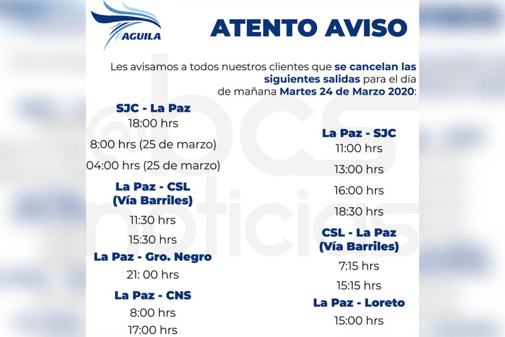 Autotransportes Águila anuncia suspensión de rutas a varios municipios de  Baja California Sur - BCS Noticias