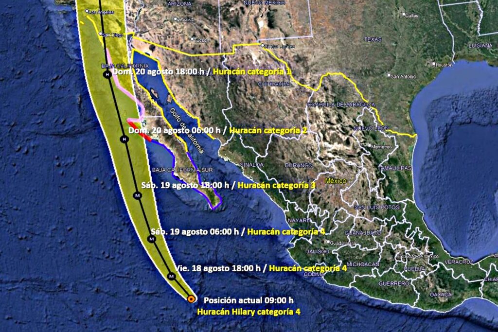El huracán Hilary registra rachas de 280 km/h; según datos de Conagua, dejará lluvias intensas y oleaje de 5 a 7 metros de altura en BCS